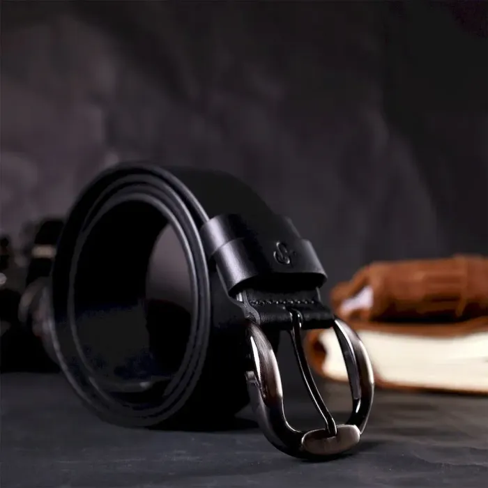 Люксовий ремінь під джинси з натуральної шкіри GRANDE PELLE 11691 Чорний