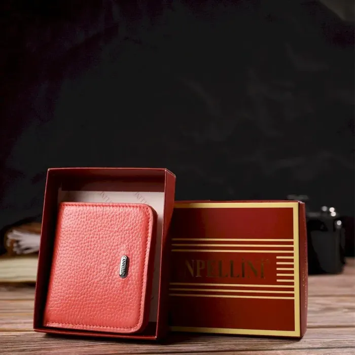 Маленький жіночий гаманець із натуральної шкіри флотар CANPELLINI 21794 Кораловий