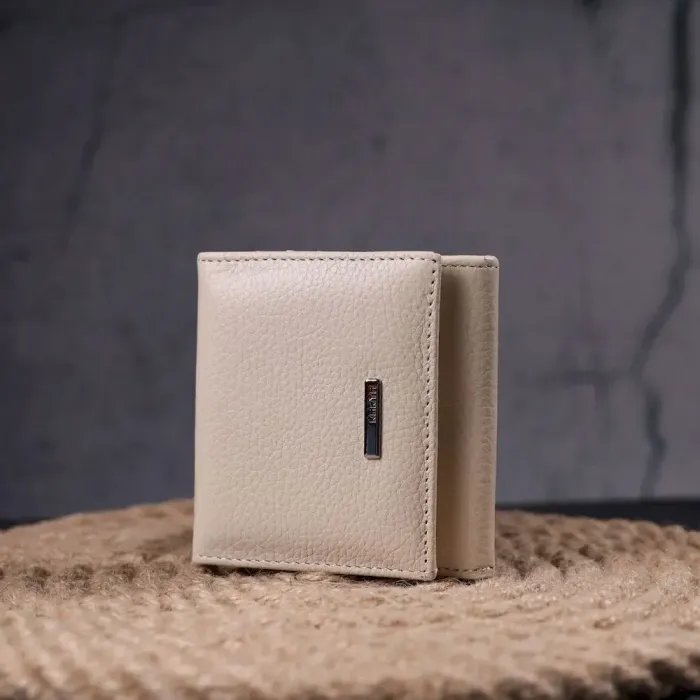 Маленький женский кошелек с монетницей из натуральной кожи KARYA 21377 Молочный