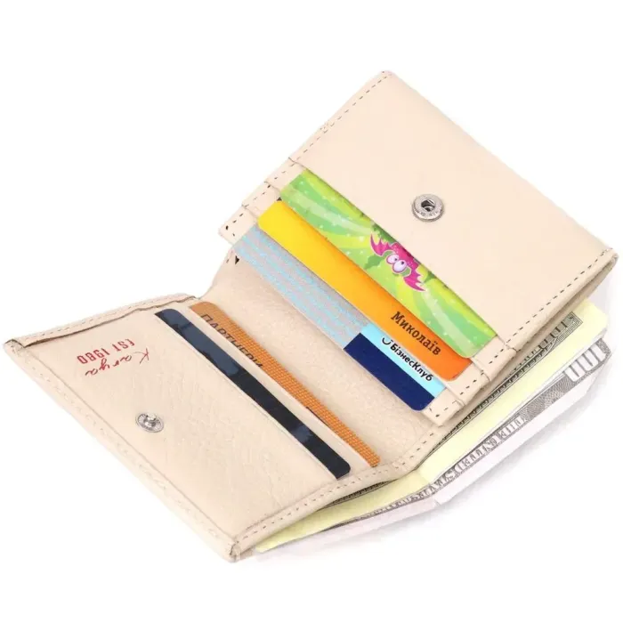 Маленький женский кошелек с монетницей из натуральной кожи KARYA 21377 Молочный