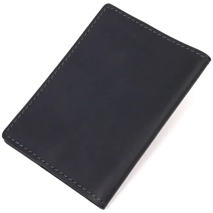 Матовая обложка на паспорт в винтажной коже Украина GRANDE PELLE 16725 Черная