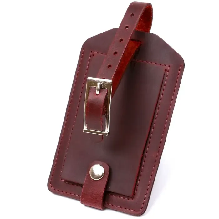 Матова вінтажна шкіряна бирка на валізу Shvigel 16558 Бордова