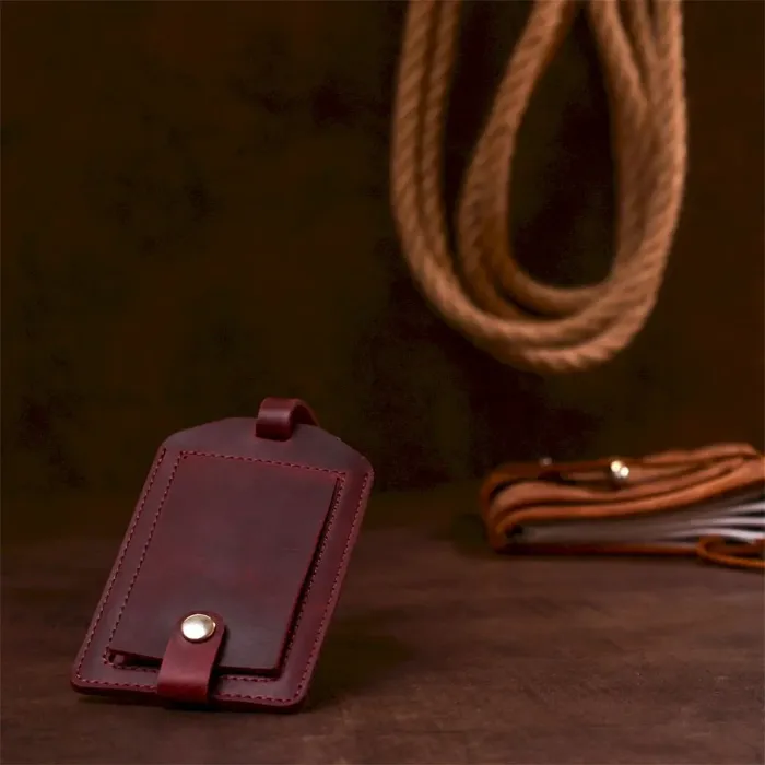 Матова вінтажна шкіряна бирка на валізу Shvigel 16558 Бордова