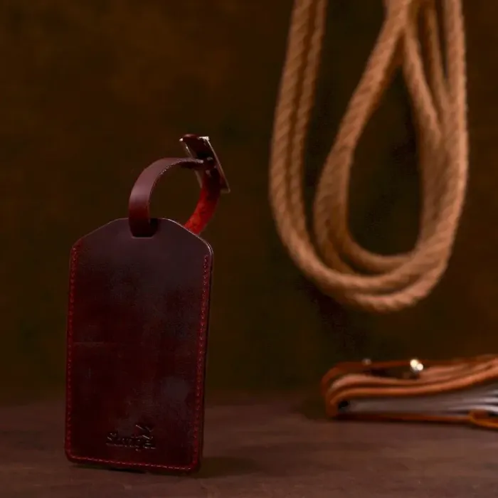 Матова вінтажна шкіряна бирка на валізу Shvigel 16558 Бордова