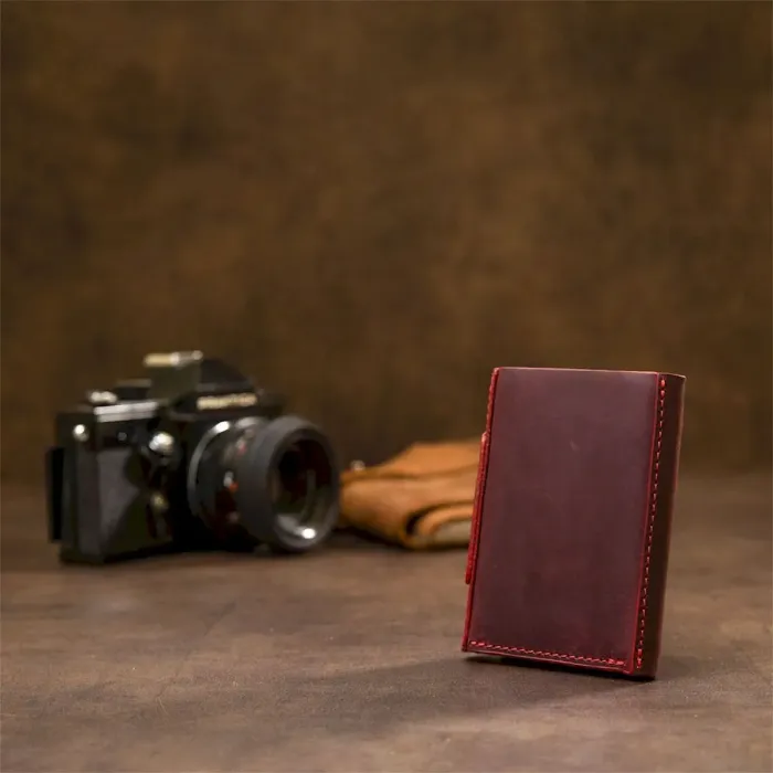 Матовое винтажное портмоне GRANDE PELLE 11454 Бордовый