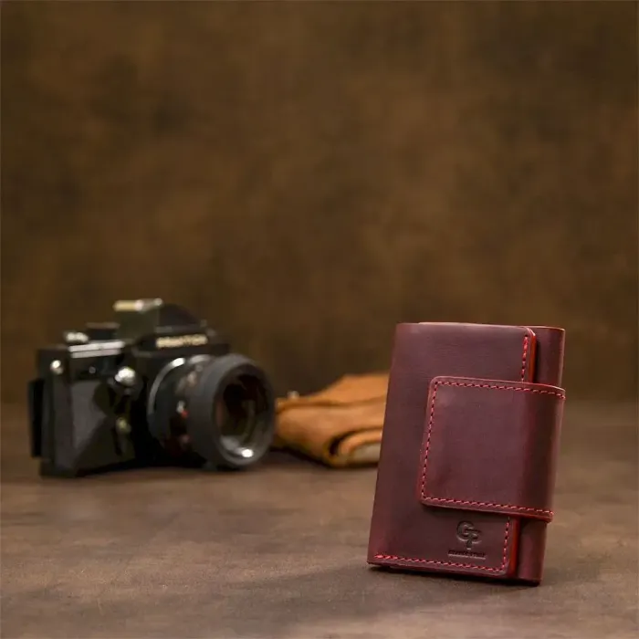 Матовое винтажное портмоне GRANDE PELLE 11454 Бордовый