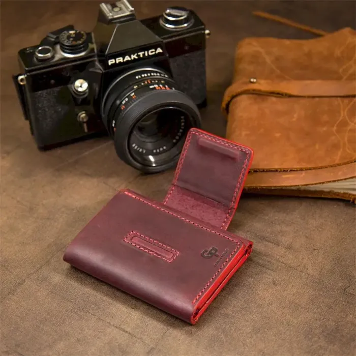 Матовое винтажное портмоне GRANDE PELLE 11454 Бордовый