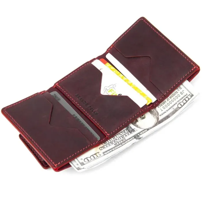 Матовое винтажное портмоне GRANDE PELLE 11454 Бордовый