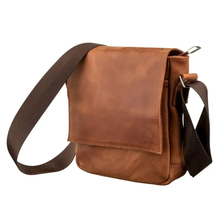 Месенджер SHVIGEL 11163 із вінтажної шкіри Рудий