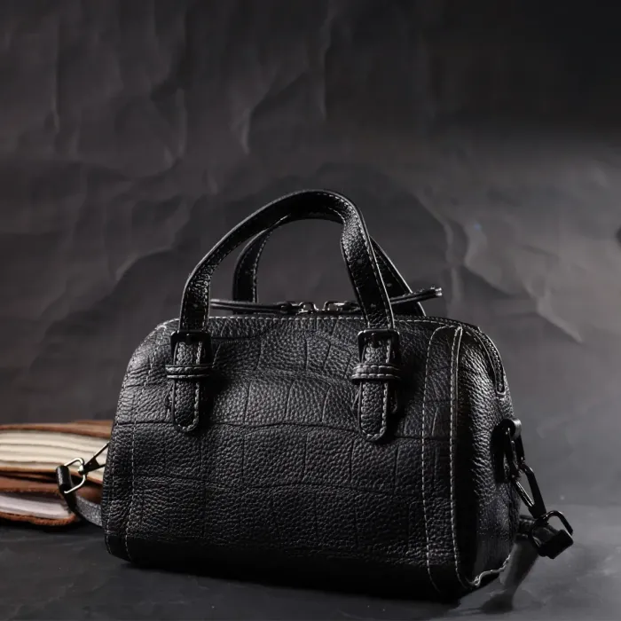 Мініатюрна жіноча сумка з двома ручками з натуральної шкіри Vintage 22358 Чорна