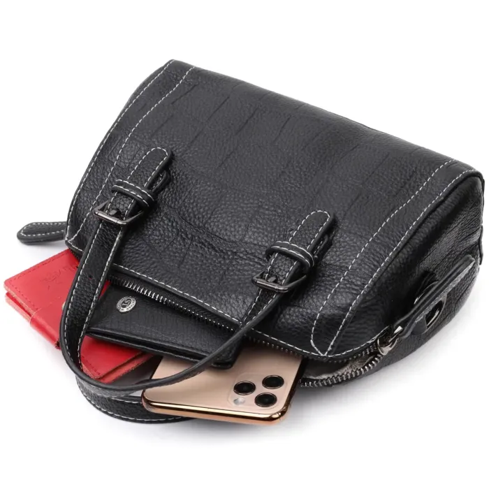 Мініатюрна жіноча сумка з двома ручками з натуральної шкіри Vintage 22358 Чорна