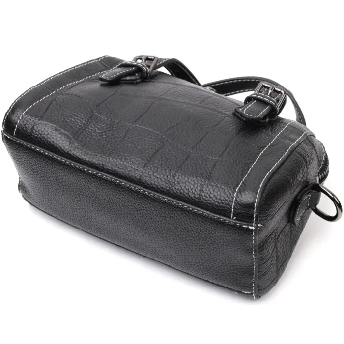 Мініатюрна жіноча сумка з двома ручками з натуральної шкіри Vintage 22358 Чорна