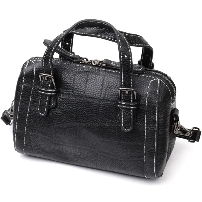 Мініатюрна жіноча сумка з двома ручками з натуральної шкіри Vintage 22358 Чорна