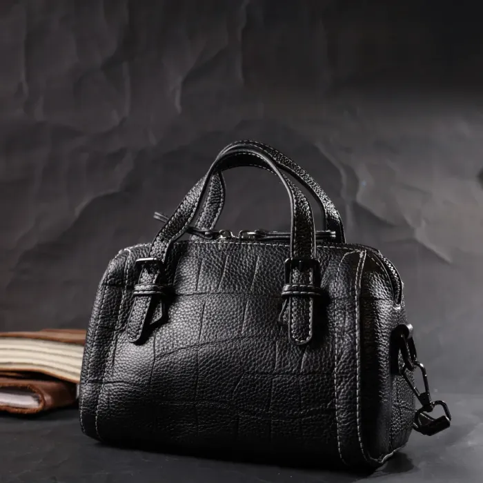 Мініатюрна жіноча сумка з двома ручками з натуральної шкіри Vintage 22358 Чорна