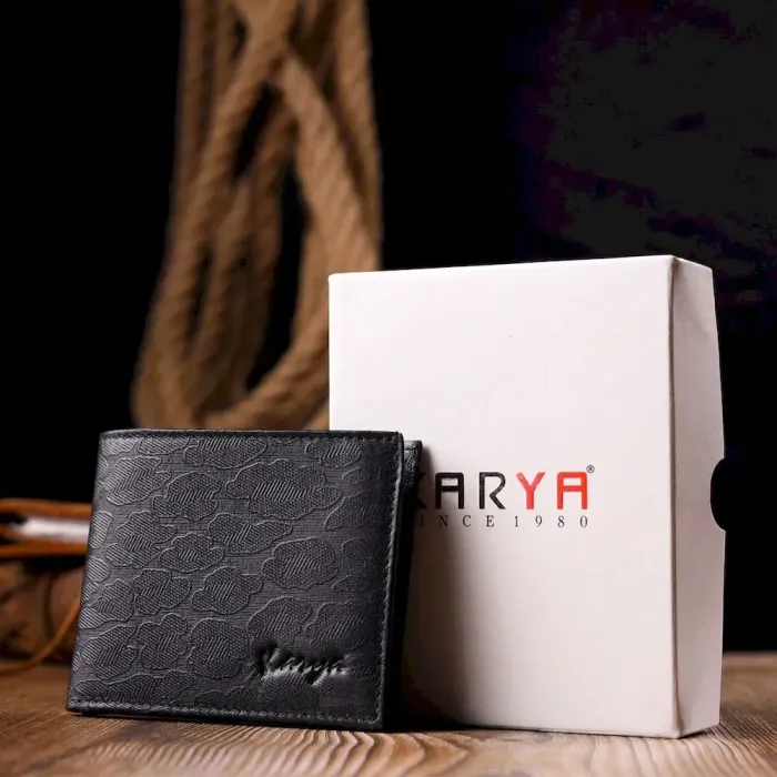 Миниатюрный мужской зажим из фактурной кожи KARYA 21049 Черный