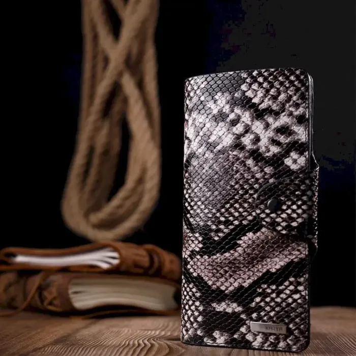 Многофункциональное женское портмоне из натуральной фактурной кожи под змею KARYA 21002 Черный