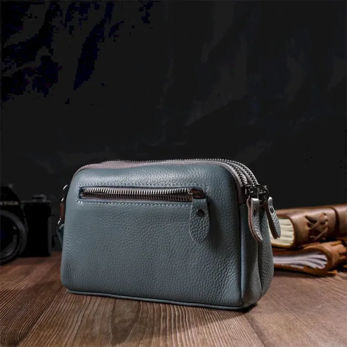 Модная сумка-клатч в стильном дизайне из натуральной кожи 22087 Vintage Серо-голубая