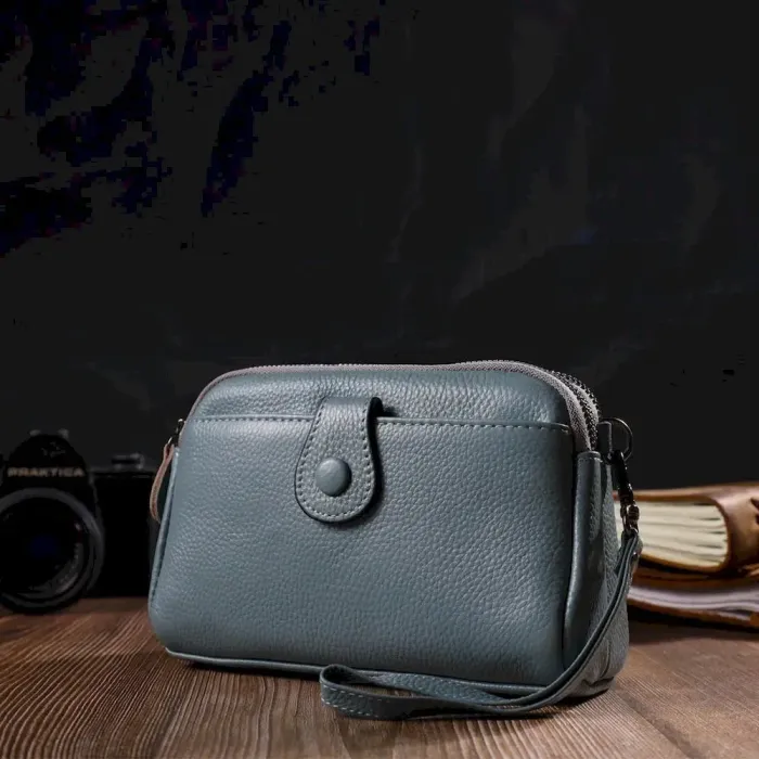 Модная сумка-клатч в стильном дизайне из натуральной кожи 22087 Vintage Серо-голубая