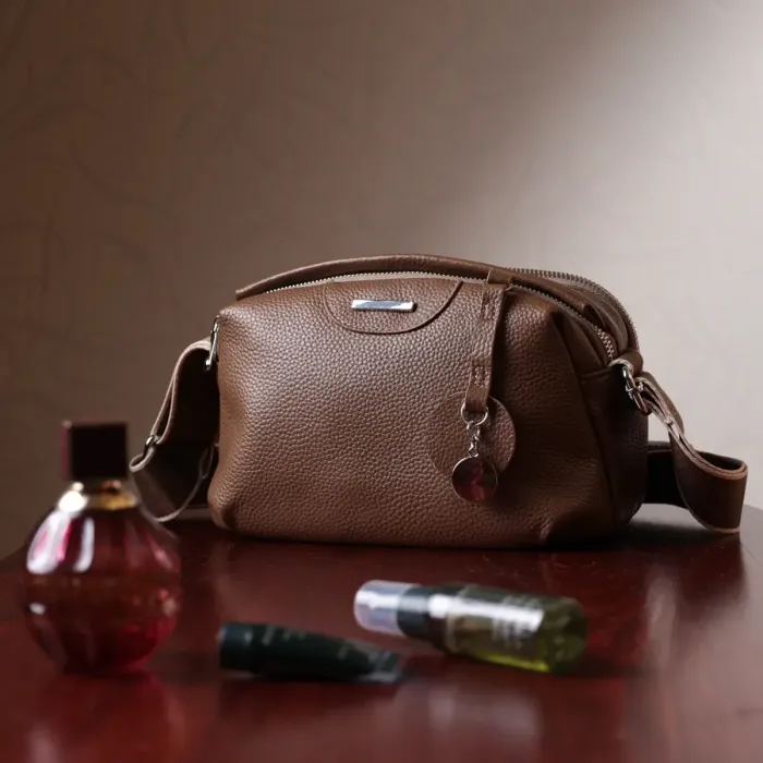 Модна сумка на кожен день із двома відділеннями з натуральної шкіри Vintage 22596 Коричневий