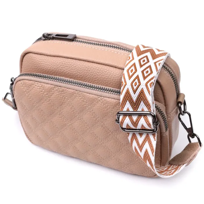 Модна жіноча сумка прошита ромбами на лицьовій стороні з натуральної шкіри Vintage 22637