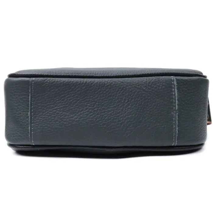 Модная женская сумка с вышивкой на лицевой стороне из натуральной кожи Vintage 22627 Темно-зеленая