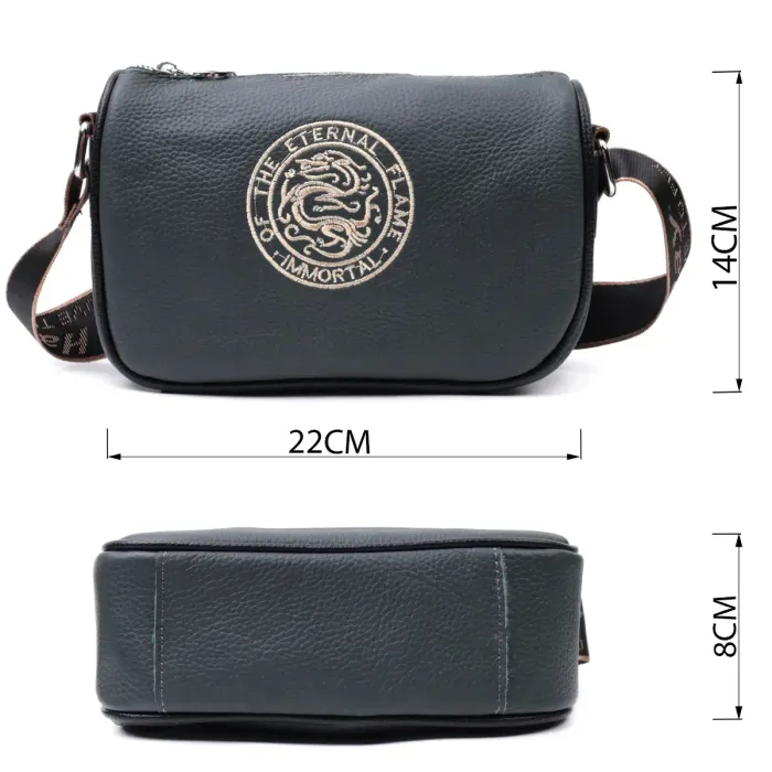 Модная женская сумка с вышивкой на лицевой стороне из натуральной кожи Vintage 22627 Темно-зеленая