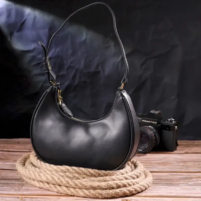 Модна жіноча сумка-хобо з натуральної гладкої шкіри 21288 Vintage Чорна