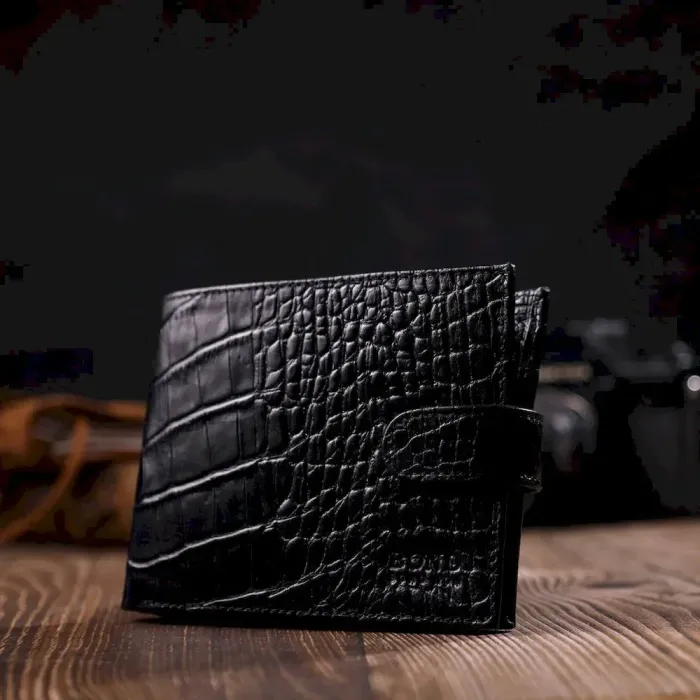 Модний гаманець для чоловіків з натуральної фактурної шкіри з тисненням під крокодила BOND 21995 Чорний