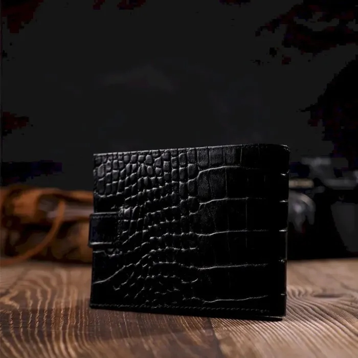 Модний гаманець для чоловіків з натуральної фактурної шкіри з тисненням під крокодила BOND 21995 Чорний