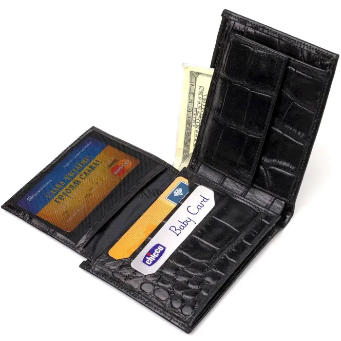 Модный кошелек для мужчин из натуральной кожи с тиснением под крокодила CANPELLINI 21925 Черный