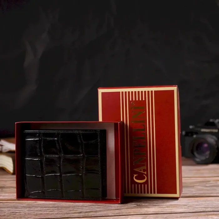 Модный кошелек для мужчин из натуральной кожи с тиснением под крокодила CANPELLINI 21925 Черный