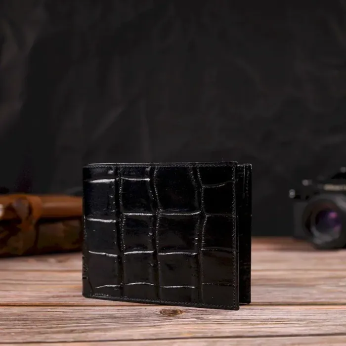 Модный кошелек для мужчин из натуральной кожи с тиснением под крокодила CANPELLINI 21925 Черный
