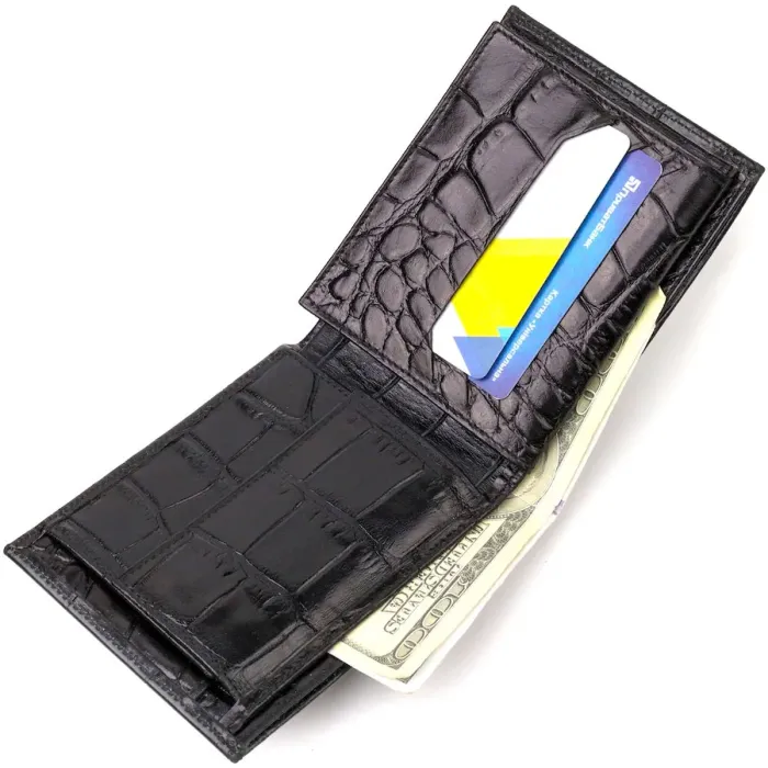 Модный кошелек для мужчин из натуральной кожи с тиснением под крокодила CANPELLINI 21925 Черный