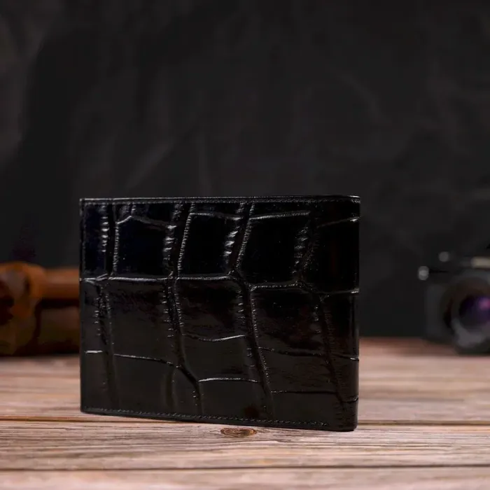 Модный кошелек для мужчин из натуральной кожи с тиснением под крокодила CANPELLINI 21925 Черный