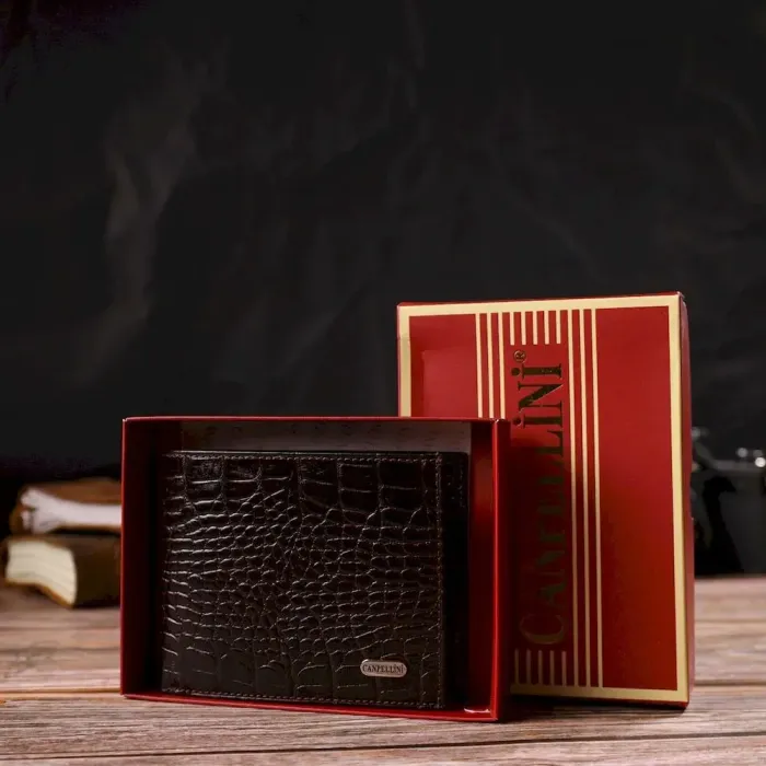 Модний гаманець для чоловіків з натуральної шкіри з тисненням під крокодила CANPELLINI 21926 Коричневий