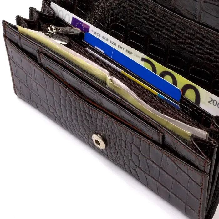 Модний гаманець для жінок з натуральної фактурної шкіри з тисненням під крокодила CANPELLINI 21726
