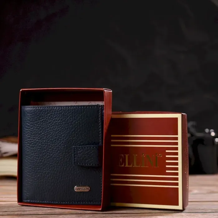 Модный мужской бумажник из натуральной зернистой кожи CANPELLINI 21746 Синий