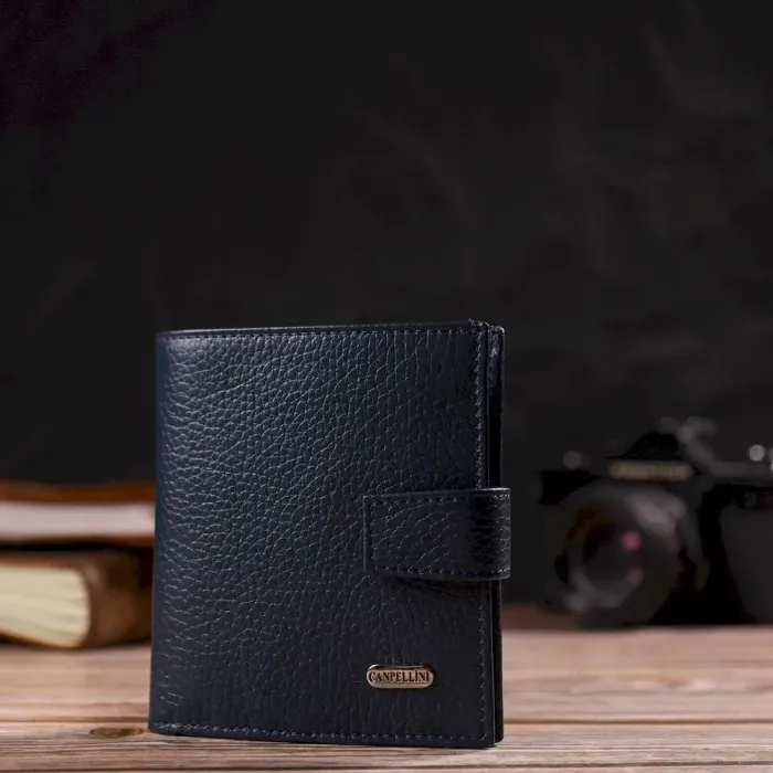 Модный мужской бумажник из натуральной зернистой кожи CANPELLINI 21746 Синий