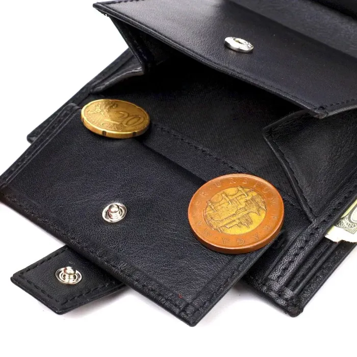 Модный мужской бумажник из натуральной гладкой кожи CANPELLINI 21727 Черный