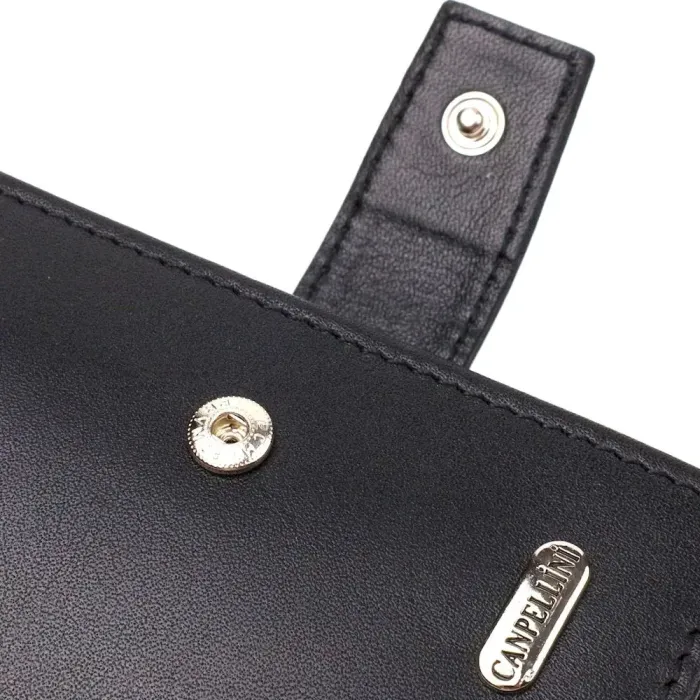 Модный мужской бумажник из натуральной гладкой кожи CANPELLINI 21727 Черный