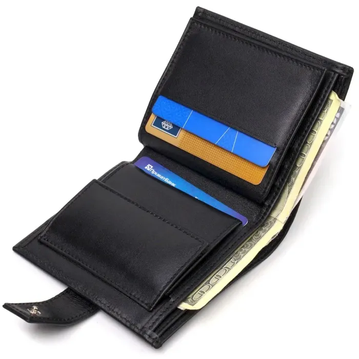 Модный мужской бумажник из натуральной гладкой кожи CANPELLINI 21727 Черный