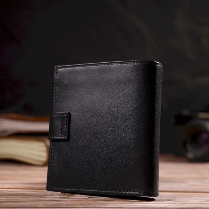 Модный мужской бумажник из натуральной гладкой кожи CANPELLINI 21727 Черный