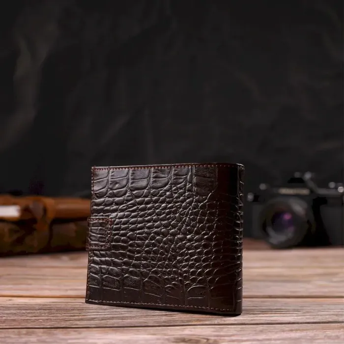Модный мужской кошелек из натуральной кожи тиснением под крокодила CANPELLINI 21878 Коричневый