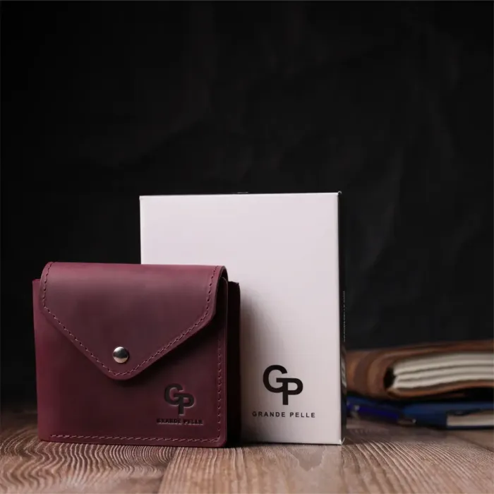 Модний жіночий гаманець з монетницею із матової натуральної шкіри GRANDE PELLE 16805 Бордовий