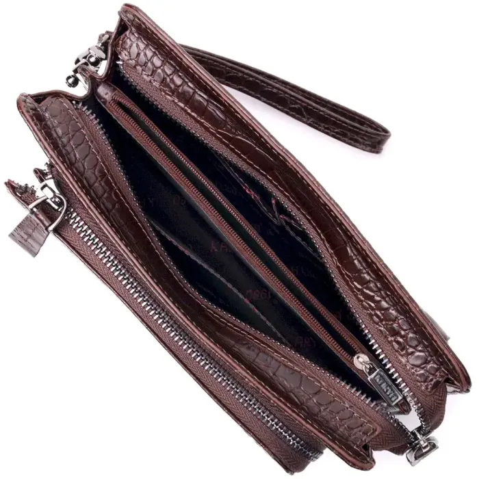 Чоловіча барсетка з натуральної шкіри з тисненням під крокодила KARYA 21311 Коричневий