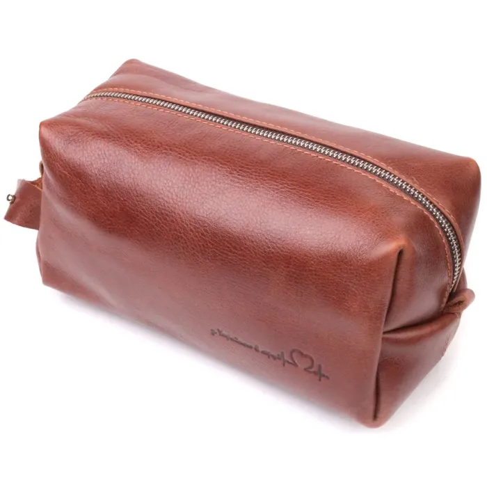 Чоловічі косметички великого розміру з гладкої шкіри на блискавці Серце GRANDE PELLE 16768 Світло-коричнева