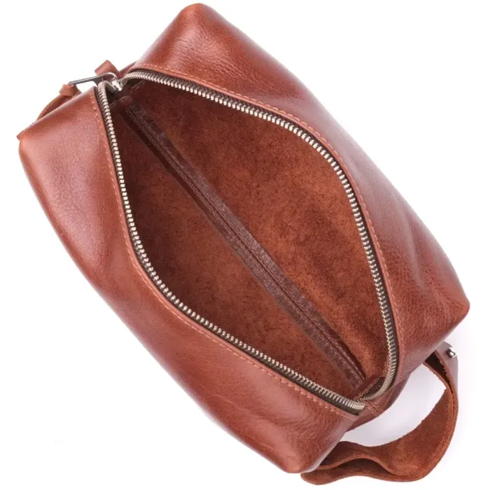 Чоловічі косметички великого розміру з гладкої шкіри на блискавці Серце GRANDE PELLE 16768 Світло-коричнева