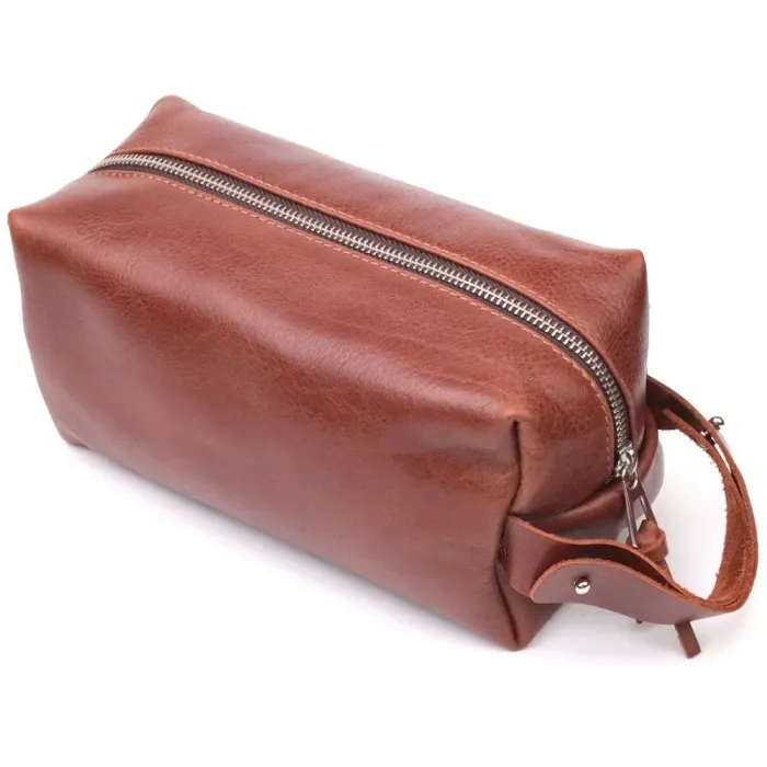 Чоловічі косметички великого розміру з гладкої шкіри на блискавці Серце GRANDE PELLE 16768 Світло-коричнева