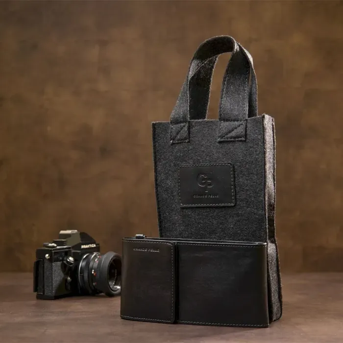 Чоловіча шкіряна сумка-гаманець GRANDE PELLE 11440 Чорний