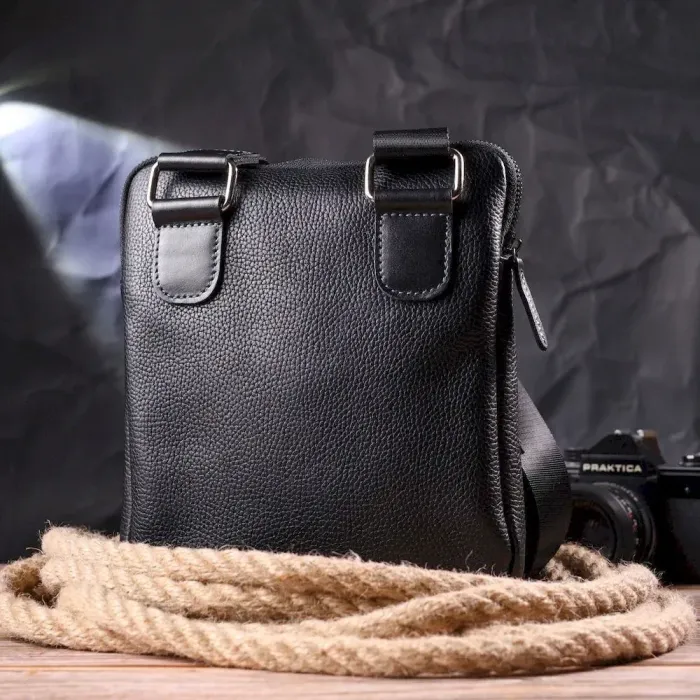 Чоловіча сумка із комбінованої натуральної шкіри SHVIGEL 18720 Чорна